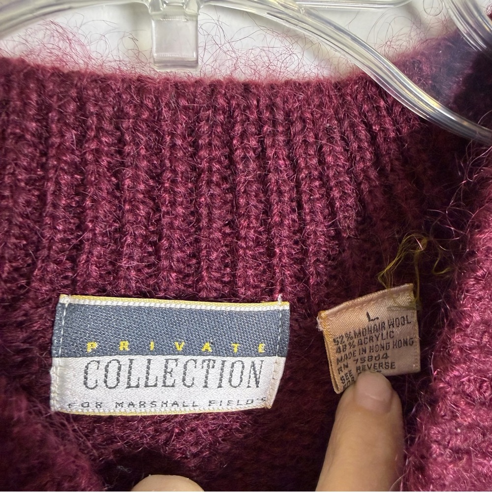 PRIVATE COLLECTION for Marshall Fields Mohair Blend Crest Sweater, Maroon | LG - Picture 3 of 5